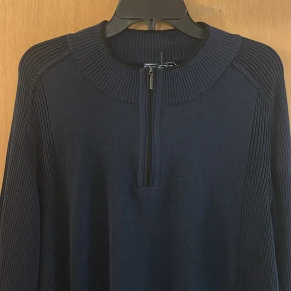 Fairbault Woolen Mill Co Wool Ribbed Quarter Zip Sweater New Navy Blue Size XL